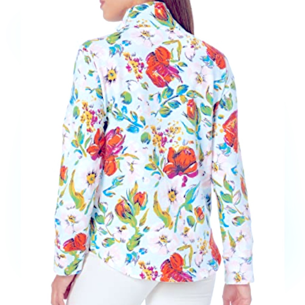 Vera Bradley Women’s French Quarter-Zip ￼ Sweatshirt In Sea Air Floral Medium